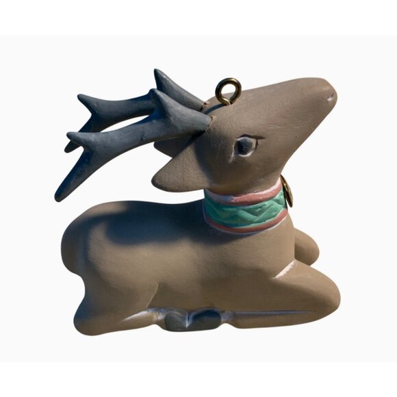 Hallmark Keepsake Folk Art Reindeer Ornament 1991 Handcarved Wood Holiday Decor - Picture 5 of 8